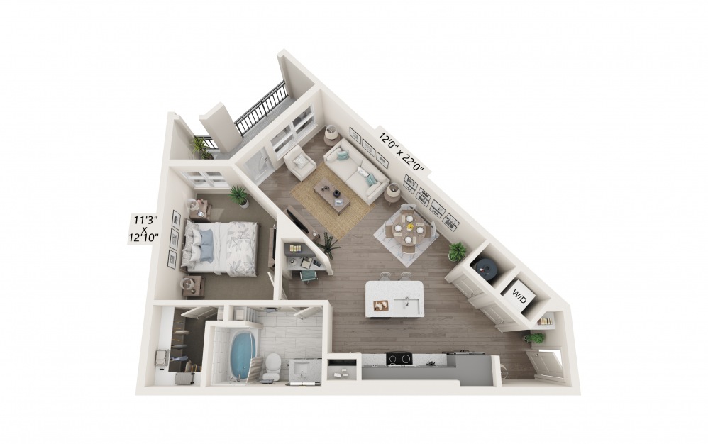 A3 1 bedroom, 1 bathroom floorplan for The Southerly at St. Augustine Apartments