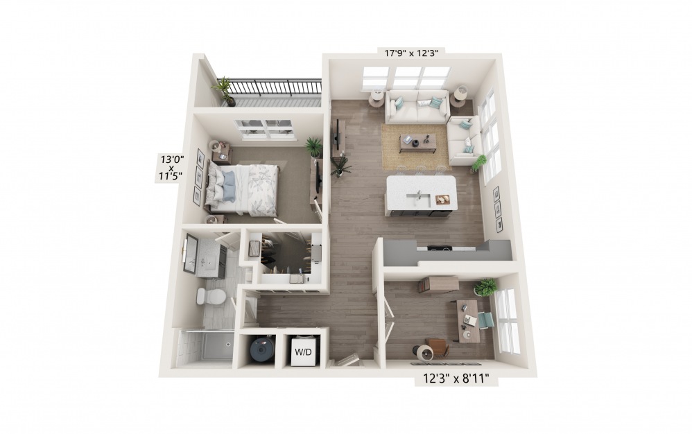 A5 1 bedroom, 1 bathroom floorplan for The Southerly at St. Augustine Apartments