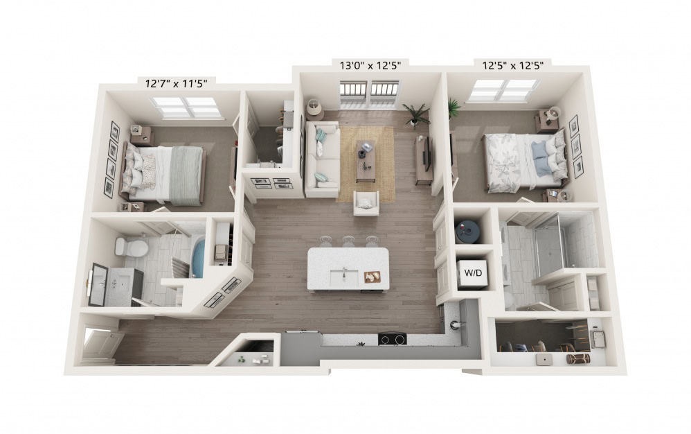 B1 2 bedroom, 2 bathroom floorplan for The Southerly at St. Augustine Apartments