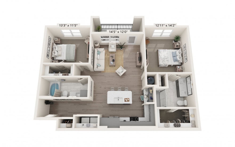 B5 2 bedroom, 2 bathroom floorplan for The Southerly at St. Augustine Apartments