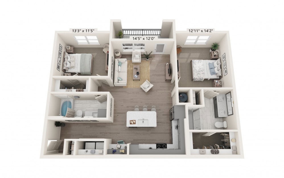 B6 2 bedroom, 2 bathroom floorplan for The Southerly at St. Augustine Apartments