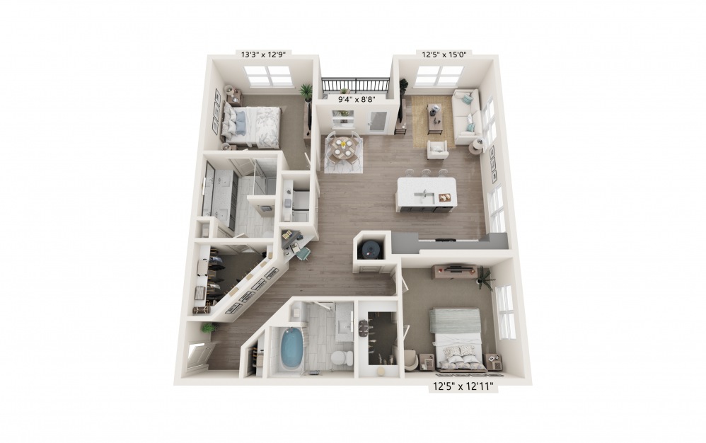 B7 2 bedroom, 2 bathroom floorplan for The Southerly at St. Augustine Apartments