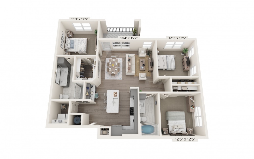 C1  3 bedroom, 2 bathroom floorplan for The Southerly at St. Augustine Apartments